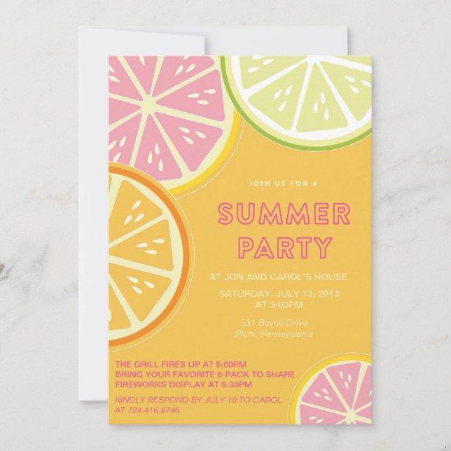 Summer Lemonade Pool Party Invitation (Front)