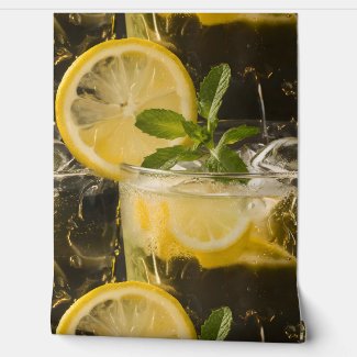 Summer Lemonade with Lemon and Mint Peel and Stick Wallpaper
