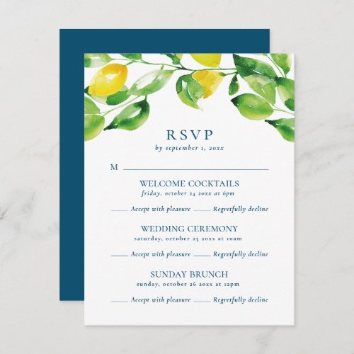 Summer Lemons and Foliage Multi Event Wedding RSVP Card