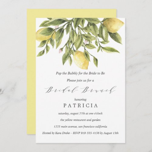 Summer Lemons and Foliage Wedding Bridal Brunch In Invitation