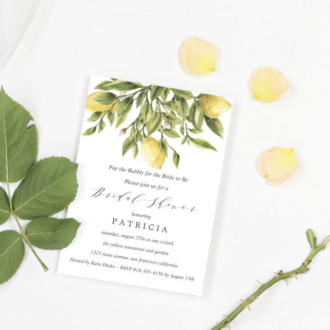 Summer Lemons and Foliage Wedding Bridal Shower Invitation