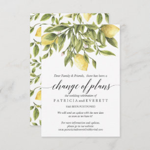 Summer Lemons and Foliage Wedding Change of Plans Invitation