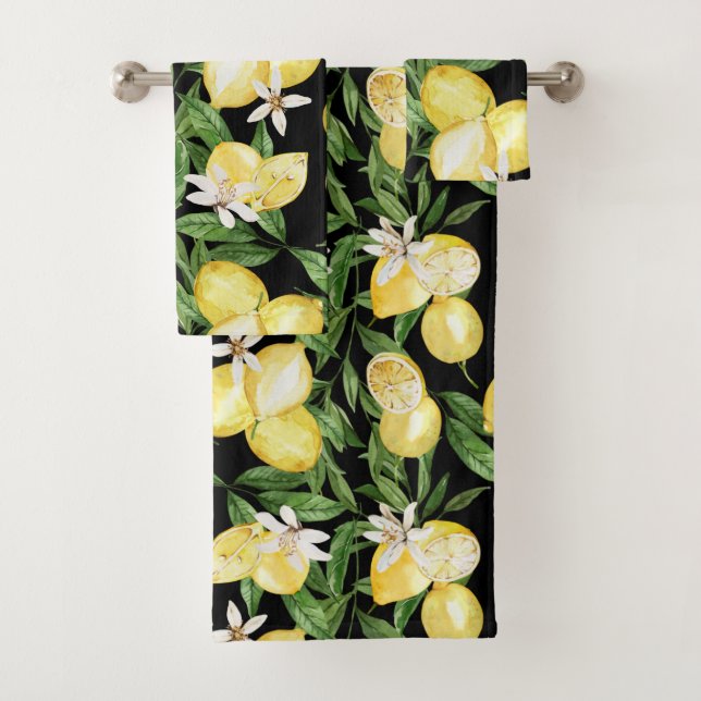 Summer lemons and lemon blossom pattern  bath towel set (Insitu)