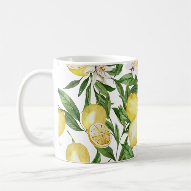 Summer lemons and lemon blossom pattern  coffee mug (Left)