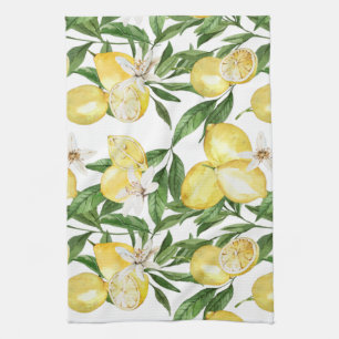 Summer lemons and lemon blossom pattern kitchen towel