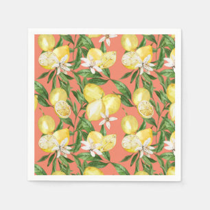 Summer lemons and lemon blossom pattern napkins
