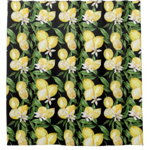 Summer lemons and lemon blossom pattern shower curtain