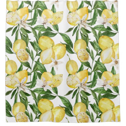 Summer lemons and lemon blossom pattern  shower curtain