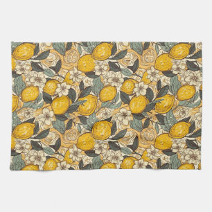 Summer Lemons and White Flowers Kitchen Towel