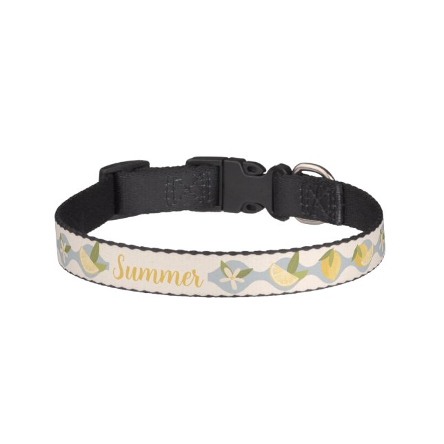 Summer Lemons & Blossoms Dog Collar with Name  (Front)