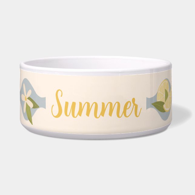 Summer Lemons & Blossoms Pet Bowl with Name  (Front)