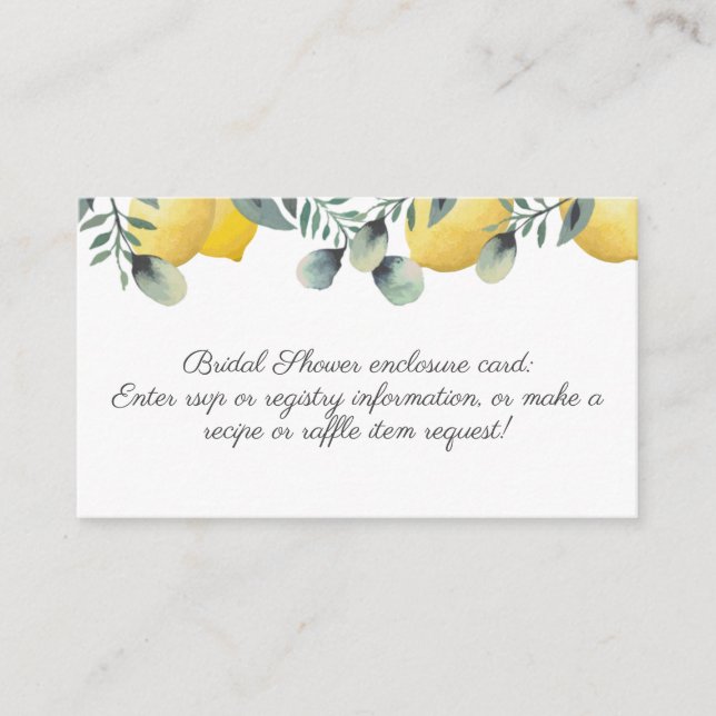 Summer Lemons & Eucalyptus Bridal Shower Enclosure Card (Front)