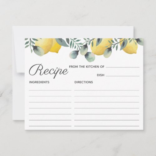 Summer Lemons Eucalyptus Bridal Shower Recipe Card