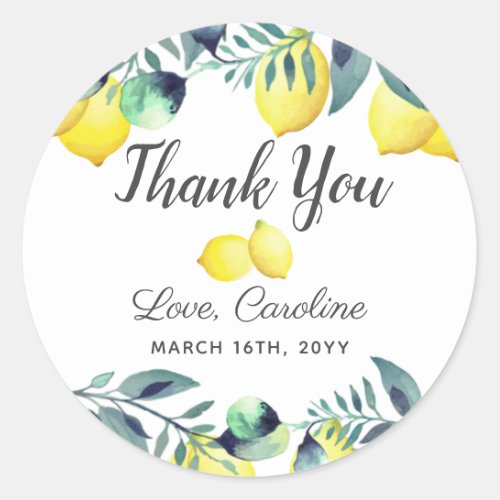 Summer Lemons  Eucalyptus Bright Bridal Shower Classic Round Sticker