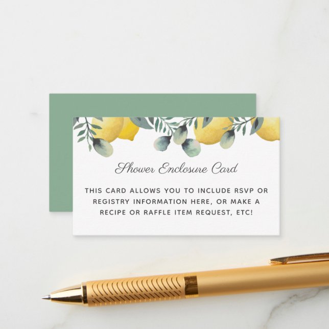 Summer Lemons Eucalyptus Greenery Bridal Shower En Enclosure Card (Front/Back In Situ)