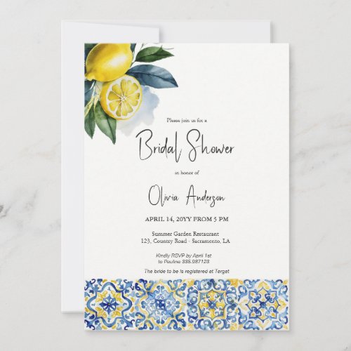 Summer Lemons mediterranean Bridal Shower Invitation