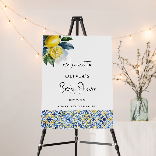 Summer Lemons mediterranean Bridal Shower welcome Foam Board (In Situ (Stand))