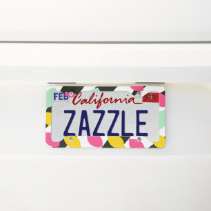Summer Lemons Pink Black Animal Pattern License Plate Frame