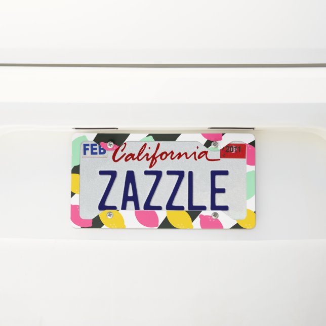 Summer Lemons Pink Black Animal Pattern License Plate Frame (On Car)