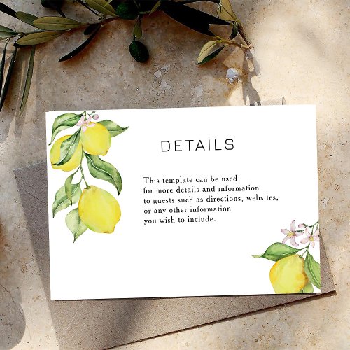 Summer lemons Wedding details card