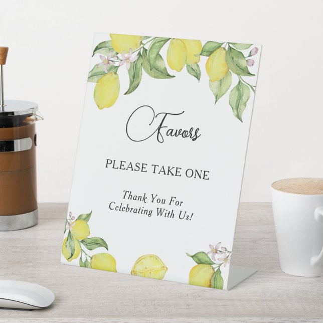 Summer lemons Wedding Favors Pedestal Sign (In SItu)
