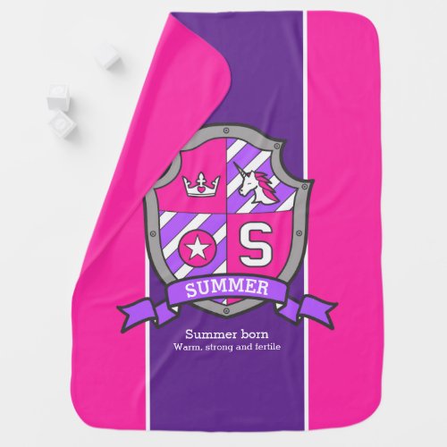Summer letter S name meaning shield pink purple Baby Blanket