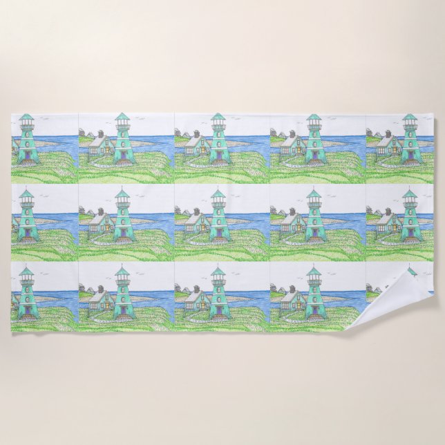 Summer Lighthouse 3; Beach Towel (Front)