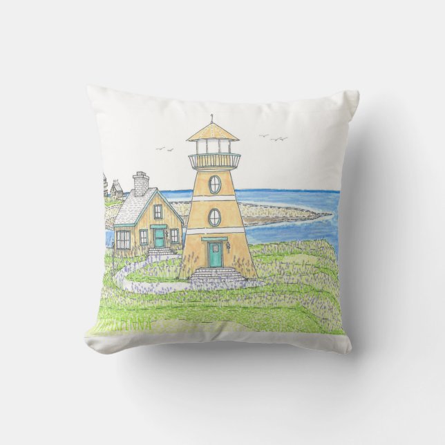 Summer Lighthouse 4; Indoor Throw Pillow; Blue Pillow (Front)