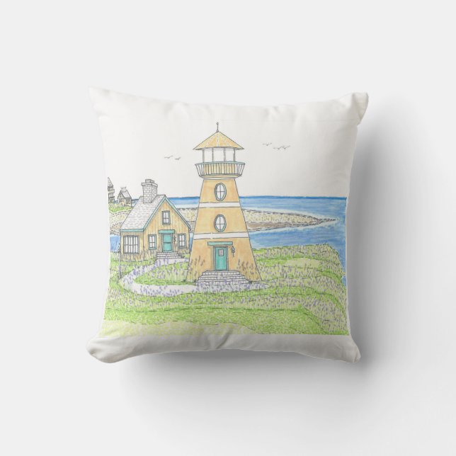 Summer Lighthouse 4; Outdoor Pillow; BLUE Pillow (Front)