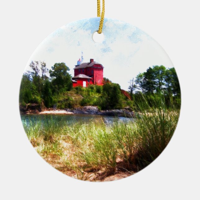 Summer Lighthouse Ceramic Ornament (Front)