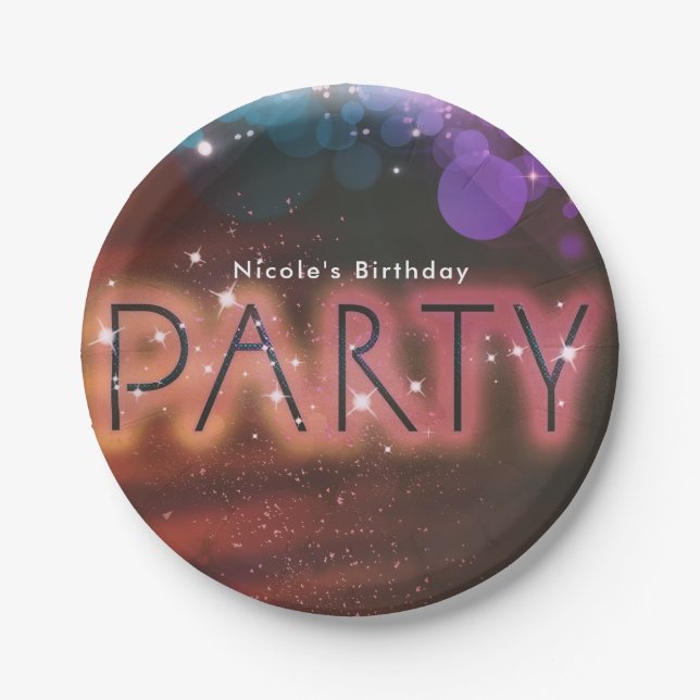 Summer Lights Sparkle Dance Club Birthday Party Paper Plates (Front)