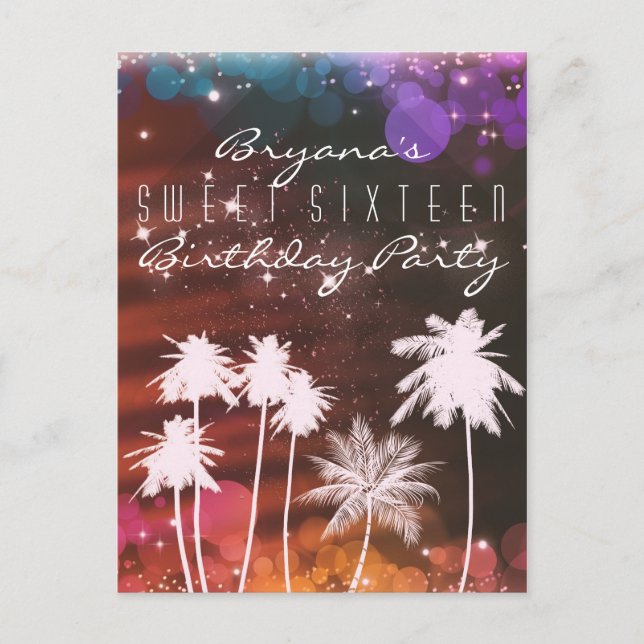 Summer Lights Sparkle Palm Trees Party Invitation (Front)