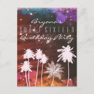 Summer Lights Sparkle Palm Trees Party Invitation Postcard