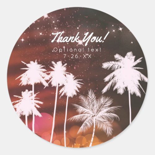 Summer Lights Sparkle White Palm Trees Party Favor Classic Round Sticker