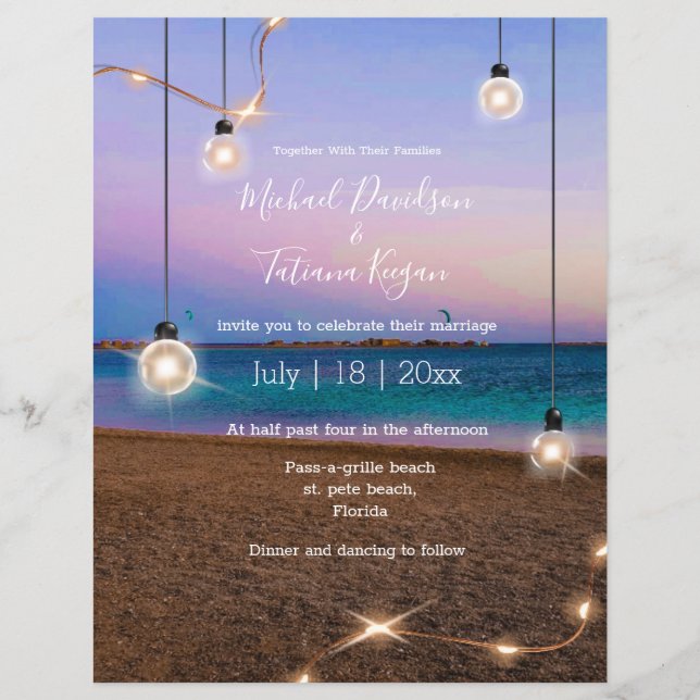 summer lights tropical beach wedding invitation flyer (Front)