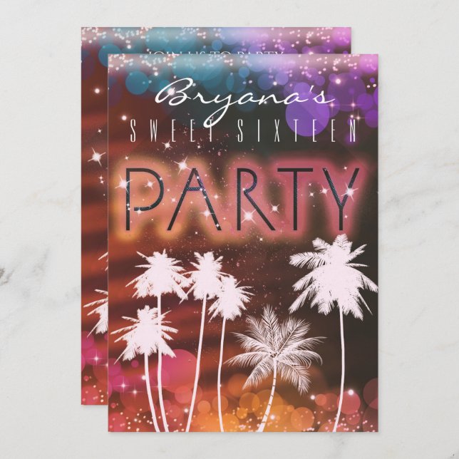 Summer Lights & White Palm Tree Party Invitations (Front/Back)