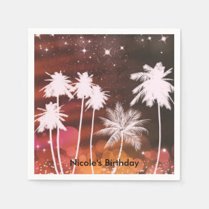 Summer Lights & White Palm Trees Birthday Party Napkins