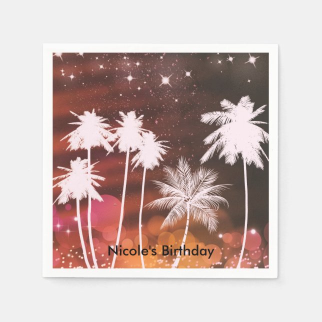 Summer Lights & White Palm Trees Birthday Party Napkins (Front)