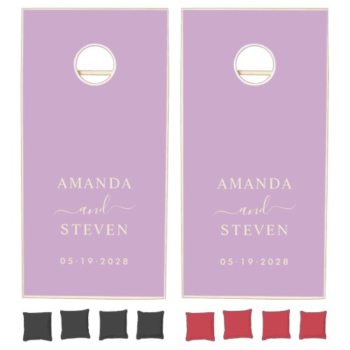 Summer Lilac Couple Names with Wedding Date Cornhole Set