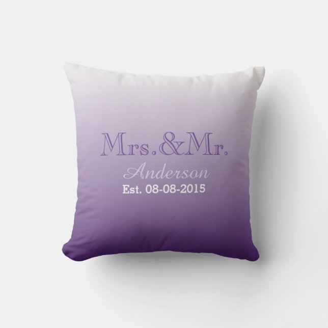 summer lilac ombre purple wedding mr and mrs throw pillow (Front)