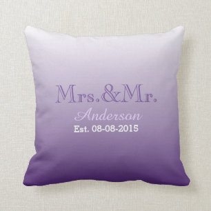 summer lilac ombre purple wedding mr and mrs throw pillow