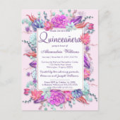Summer Lilac Pink Coral Purple Floral Quinceañera Invitation Postcard (Front)