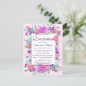 Summer Lilac Pink Coral Purple Floral Quinceañera Invitation Postcard (Standing Front)