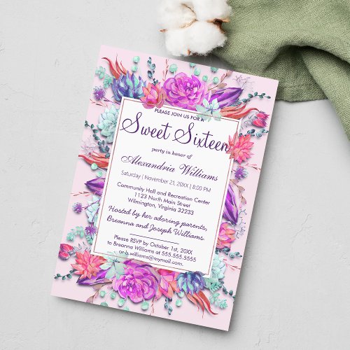 Summer Lilac Pink Coral Purple Floral Sweet 16 Invitation Postcard