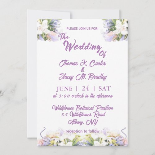 Summer Lilac Wildflower Romantic Wedding  Invitation