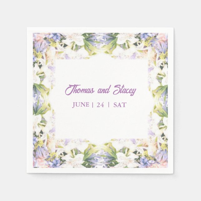 Summer Lilac Wildflower Romantic Wedding  Napkins (Front)