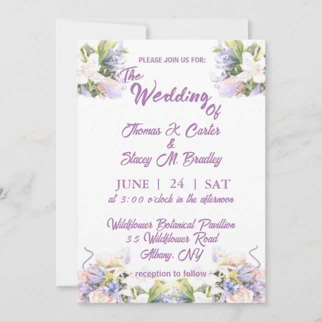 Summer Lilac Wildflower Romantic Wedding  Save The Date (Front)
