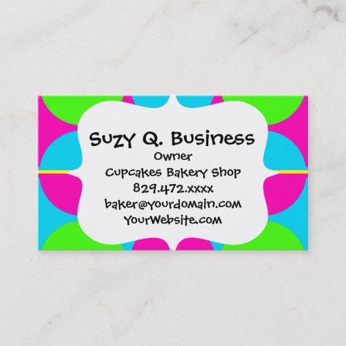 Summer Lime Green Hot Pink Teal Circles Stripes Business Card