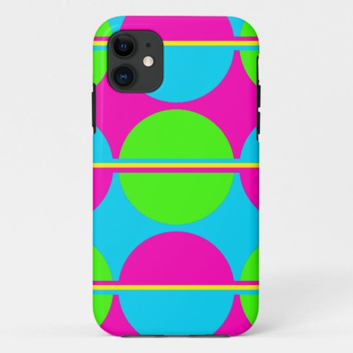 Summer Lime Green Hot Pink Teal Circles Stripes iPhone 11 Case