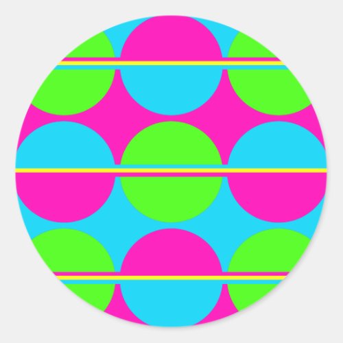 Summer Lime Green Hot Pink Teal Circles Stripes Classic Round Sticker